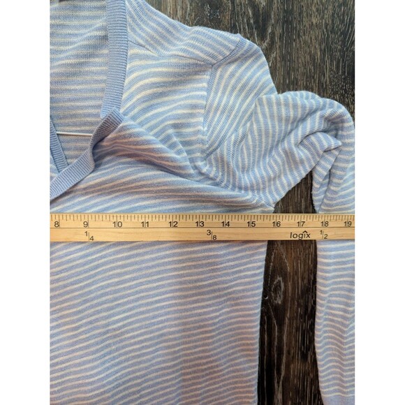 LOFT Sweater Cardigan Womens XS Light Blue White Striped Open Front Knit Drape - Picture 7 of 8